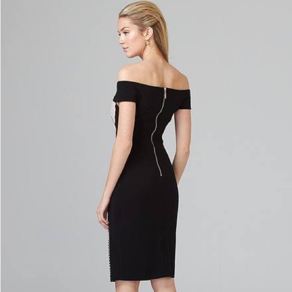 NWT JOSEPH RIBKOFF OFF-THE-SHOULDER BLACK AND TAN DRESS WOMENS 10 - Picture 4 of 11